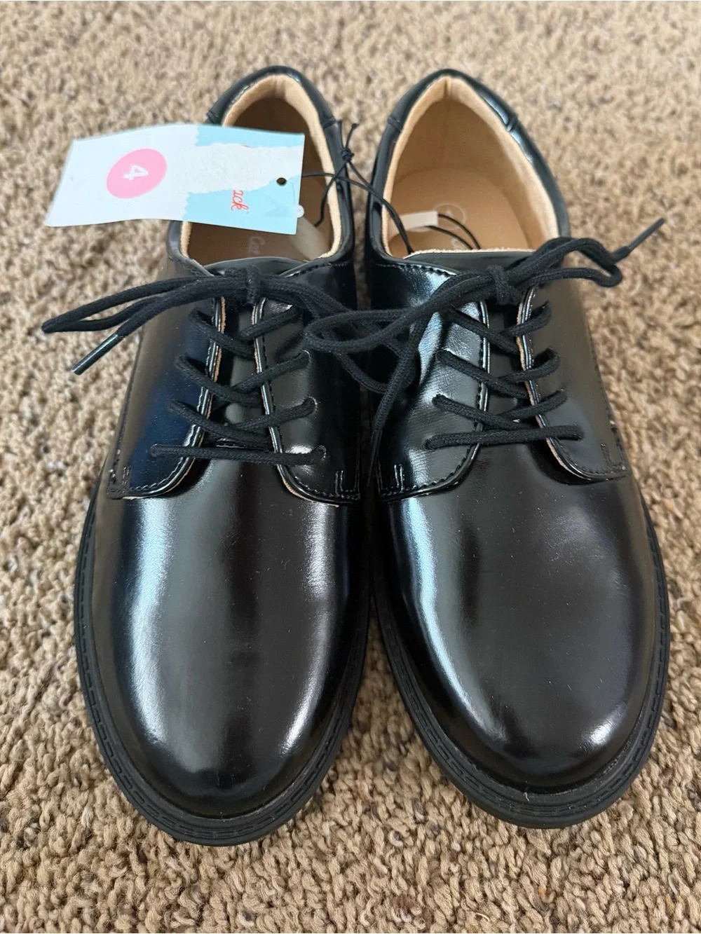 Cat & Jack Boys Black Lace Up Dress Shoes Size 4 Formal Special Occasion NWT